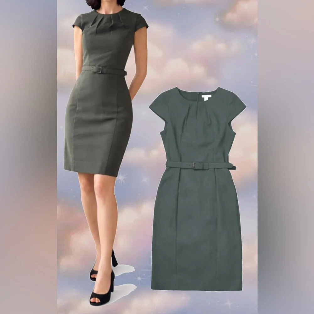 💚H&M Green Midi Dress with Belt - Picture 1 of 6